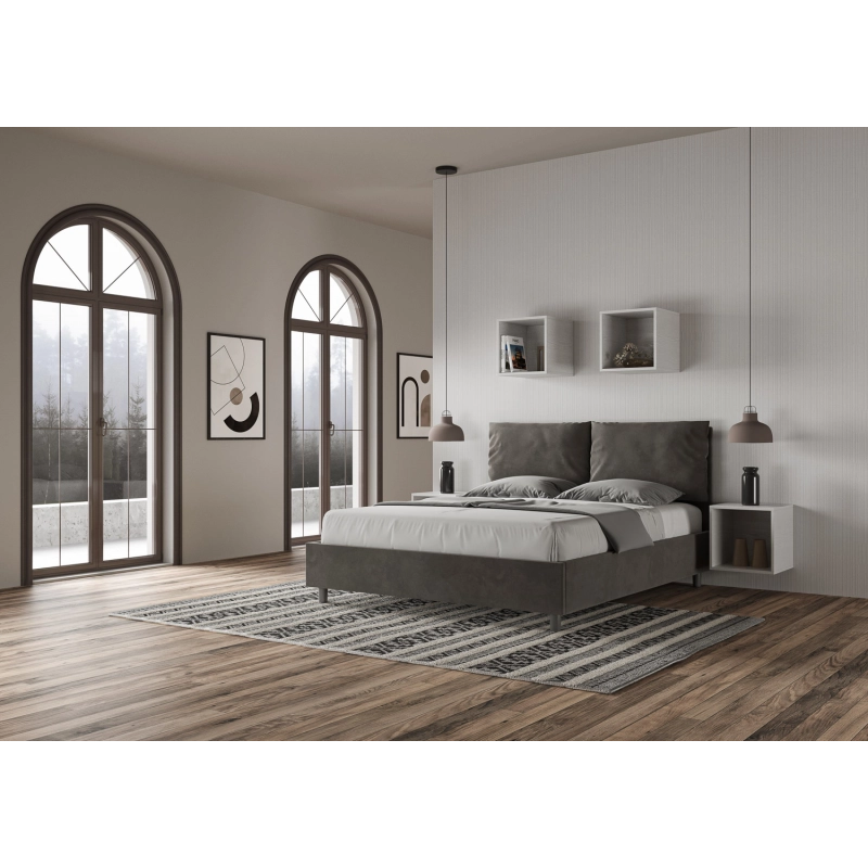 Letto imbottito Matrimoniale 160x200 cm Antea - Con rete,Microfibra,Grigio