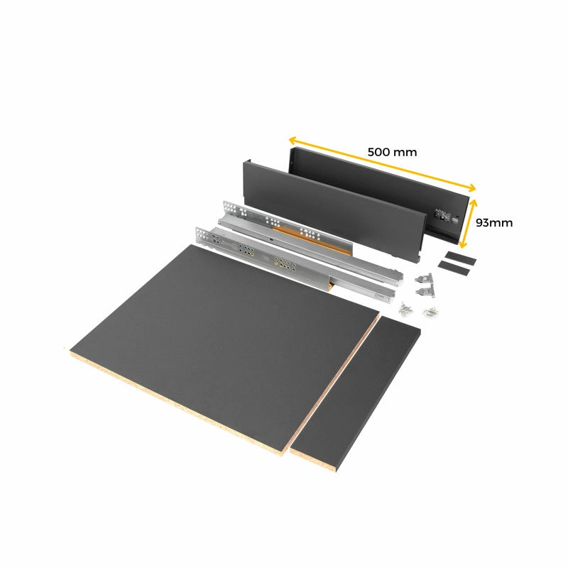 Kit di cassetti per cucina o bagno Vertex con regolazione 3D, altezza 93 mm, con pannelli inclusi, modulo 450 mm, Grig..