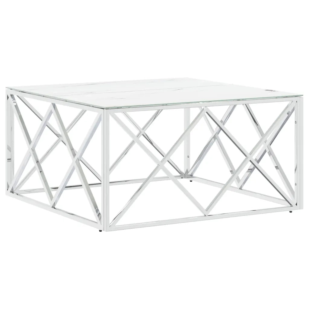 Tavolino da salotto | Tavolino da caff¨¨ | Tavolino da Soggiorno Argento 80x80x40 cm in Acciaio Inox e Vetro
