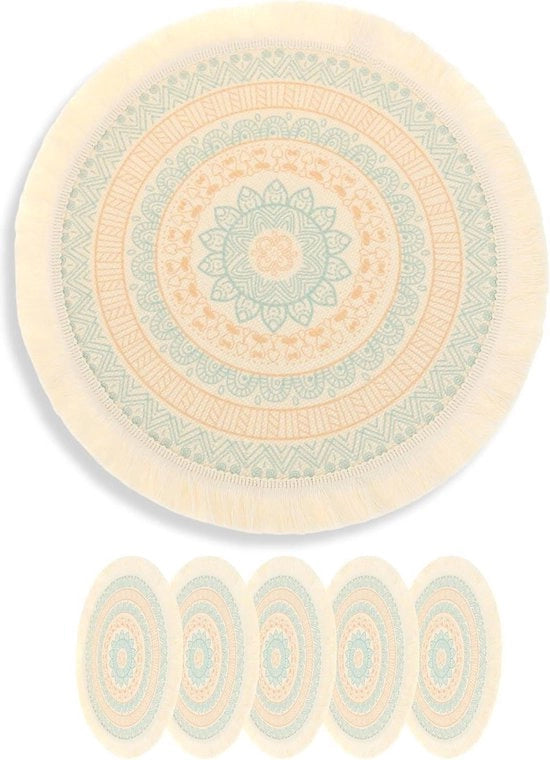 Set di 6 piatti di tovaglietta rotondi 36 cm decorazione boho - tovaglia da tavola blu