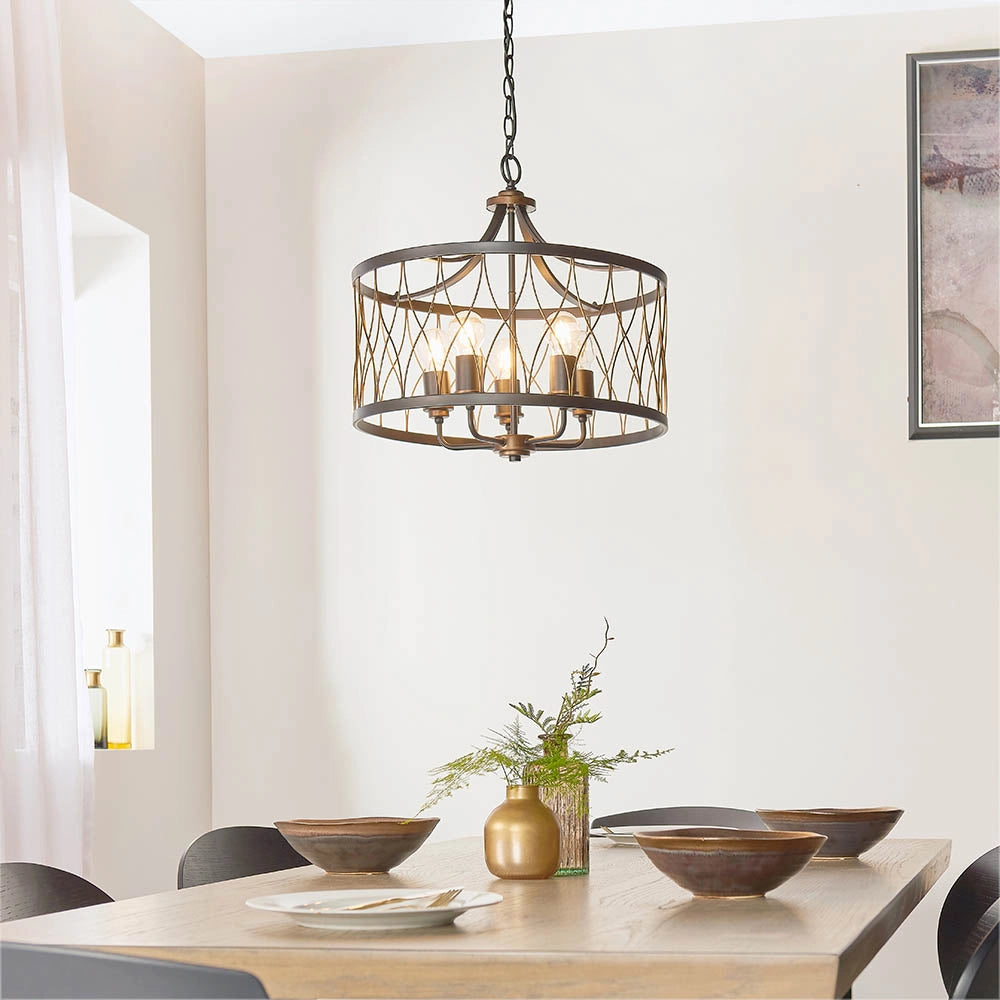 Lampadario rustico tondo nero/bronzo 5xE27 Heston Endon