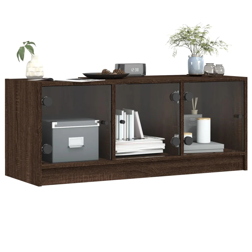 Mobile Porta TV con Ante in Vetro Rovere Marrone 102x37x42 cm 836412