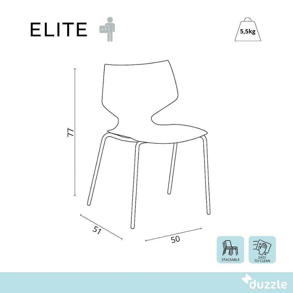 Set di 4 sedie da pranzo in polipropilene verde Elite con struttura in polipropilene facili da pulire | Duzzle