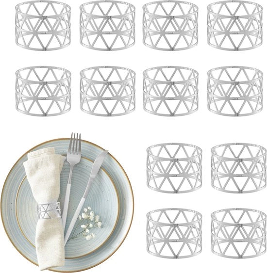Set di 12 telai per serviette - geometrico - 3x4,5 cm - argento