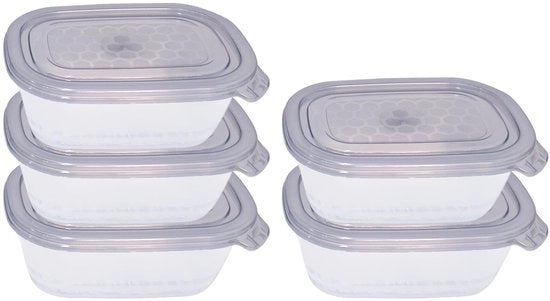 Contenitori alimentari con coperchi (5 contenitori + 5 coperchi) Contenitori in plastica per congelazione, contenitori alimentari BPA liberi, contenitori di conservazione per lavastoviglie e microonde (500 ml)
