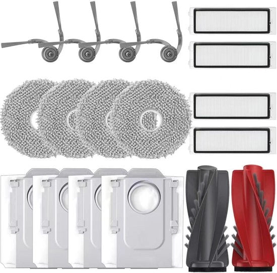 Accessori per Roborock Qrevo S5V, Qrevo Curv, Qrevo Curv S5X, Qrevo Edge, Qrevo Edge S5A set di ricambi, 1 set di spazzole principali, 4 filtri HEPA, 4 asciugamani di pulizia, 4 sacchetti di polvere, 4