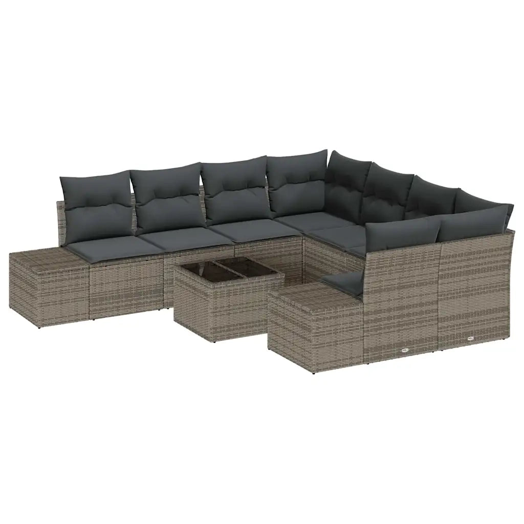 Set Divano da Giardino con cuscino 9 pcs Grigio polyrattan