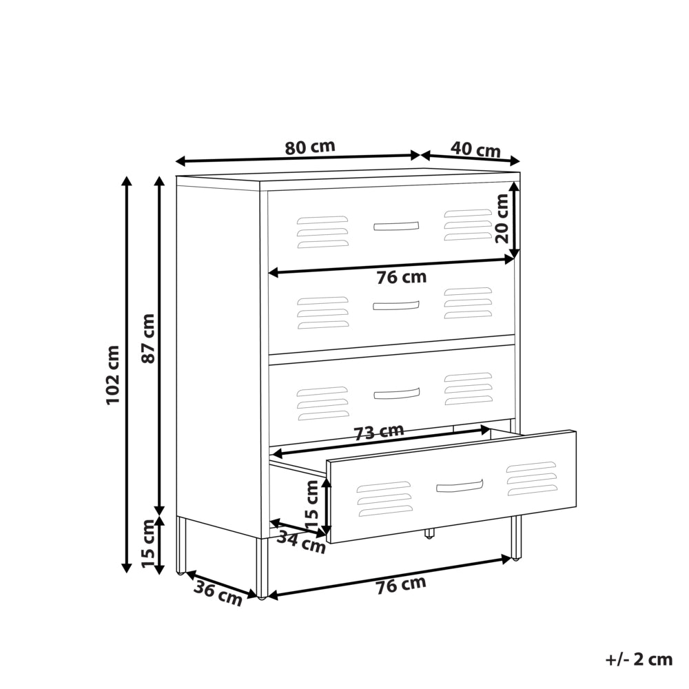 Armadio a 4 cassetti in metallo verde scuro in acciaio stile industriale per home office