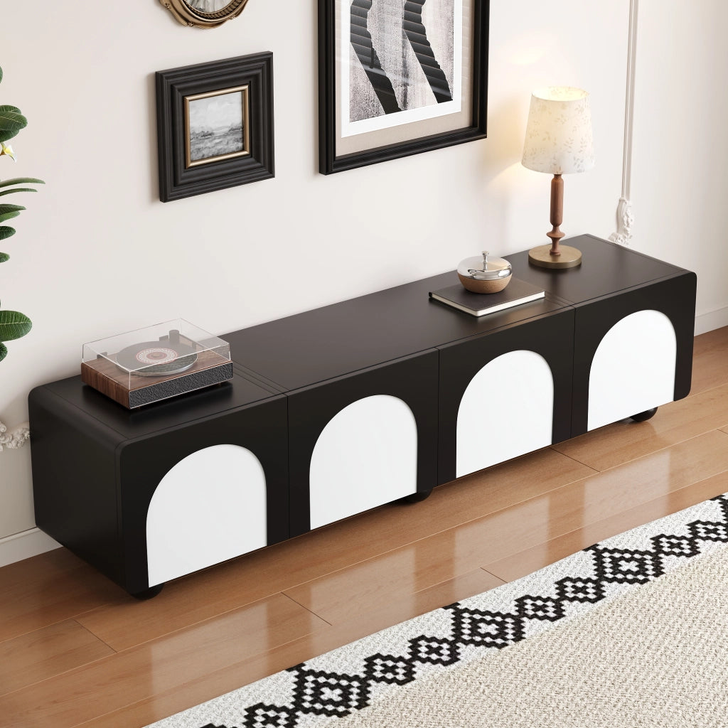 Mobile TV con 2 Cassetti e 2 Ante; Passacavi; Stile Moderno; 180??38??45 cm; in MDF; Nero e Bianco
