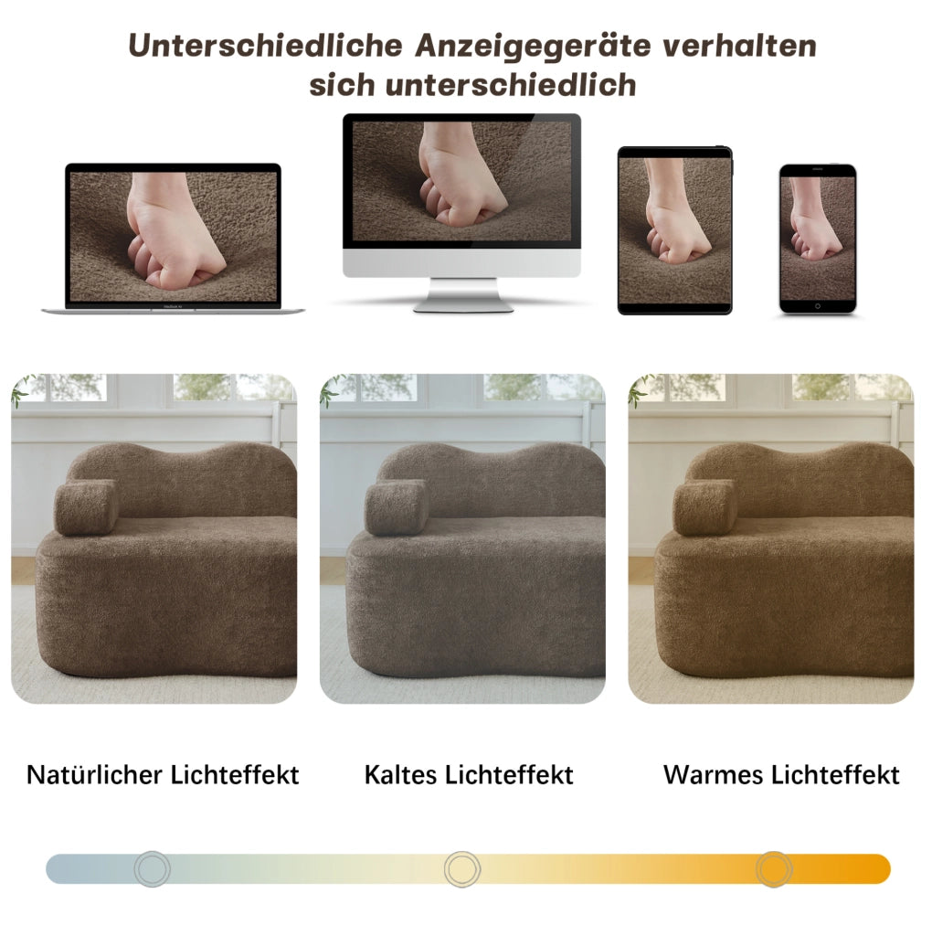 Divano angolare modulare a onde in velluto marrone con pouf collegabile