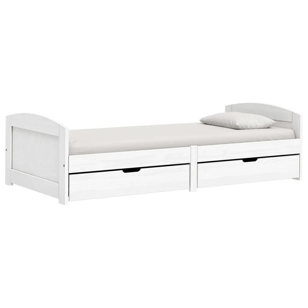 Letto singolo | Letto per adulti | Dormeuse 2 Cassetti Bianca 90x200 cm Legno Massello Pino IRUN