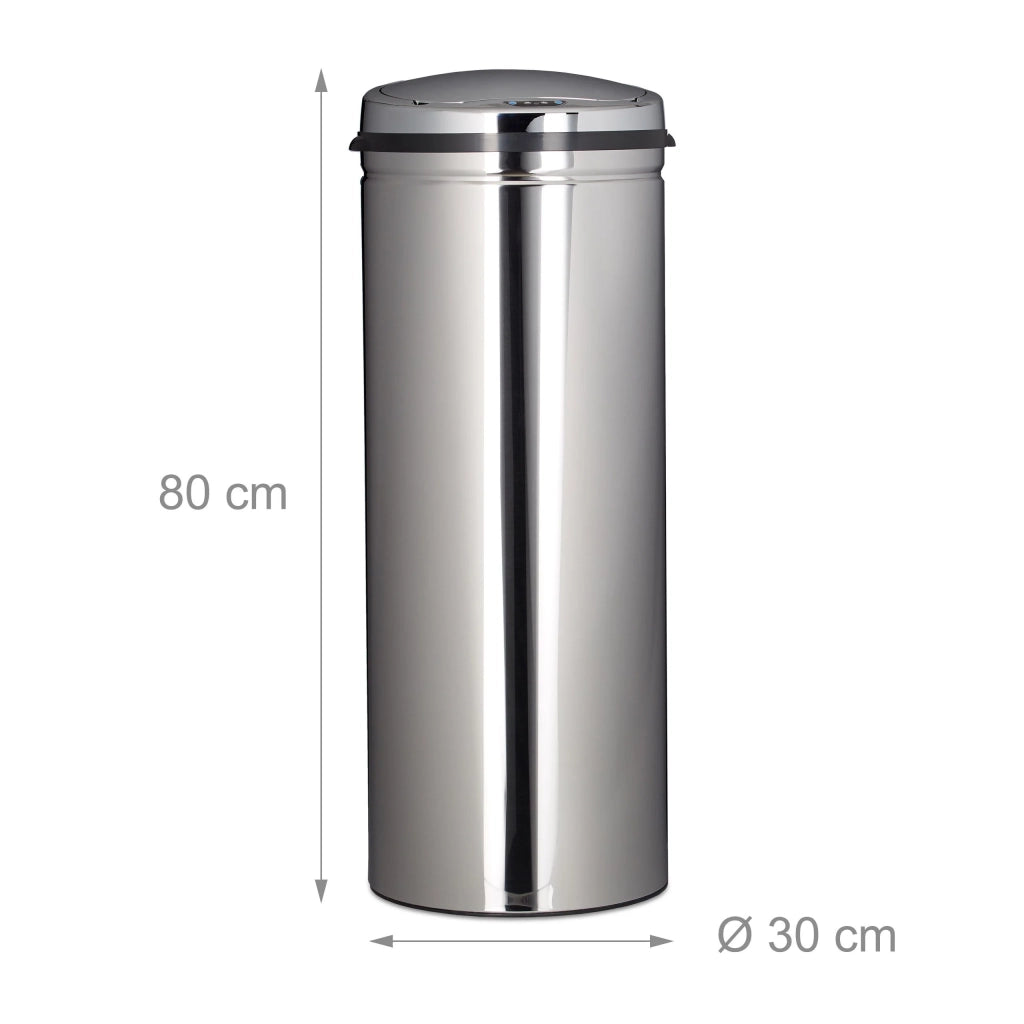 Pattumiera da cucina in acciaio inox 50 litri pattumiera in metallo altezza 80 cm diametro 30 cm coperchio rotondo argento 13_0002329