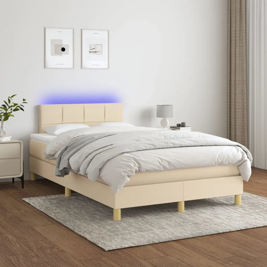 Letto a Molle con Materasso e LED Crema 120x200cm in Tessuto cod mxl 64598