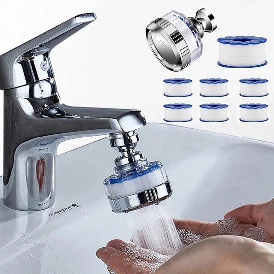 Filtro per l'acqua, rubinetto per l'acqua, depuratore per l'acqua, acqua potabile, con 6 pezzi di filtro in poliestere, 360° girabile
