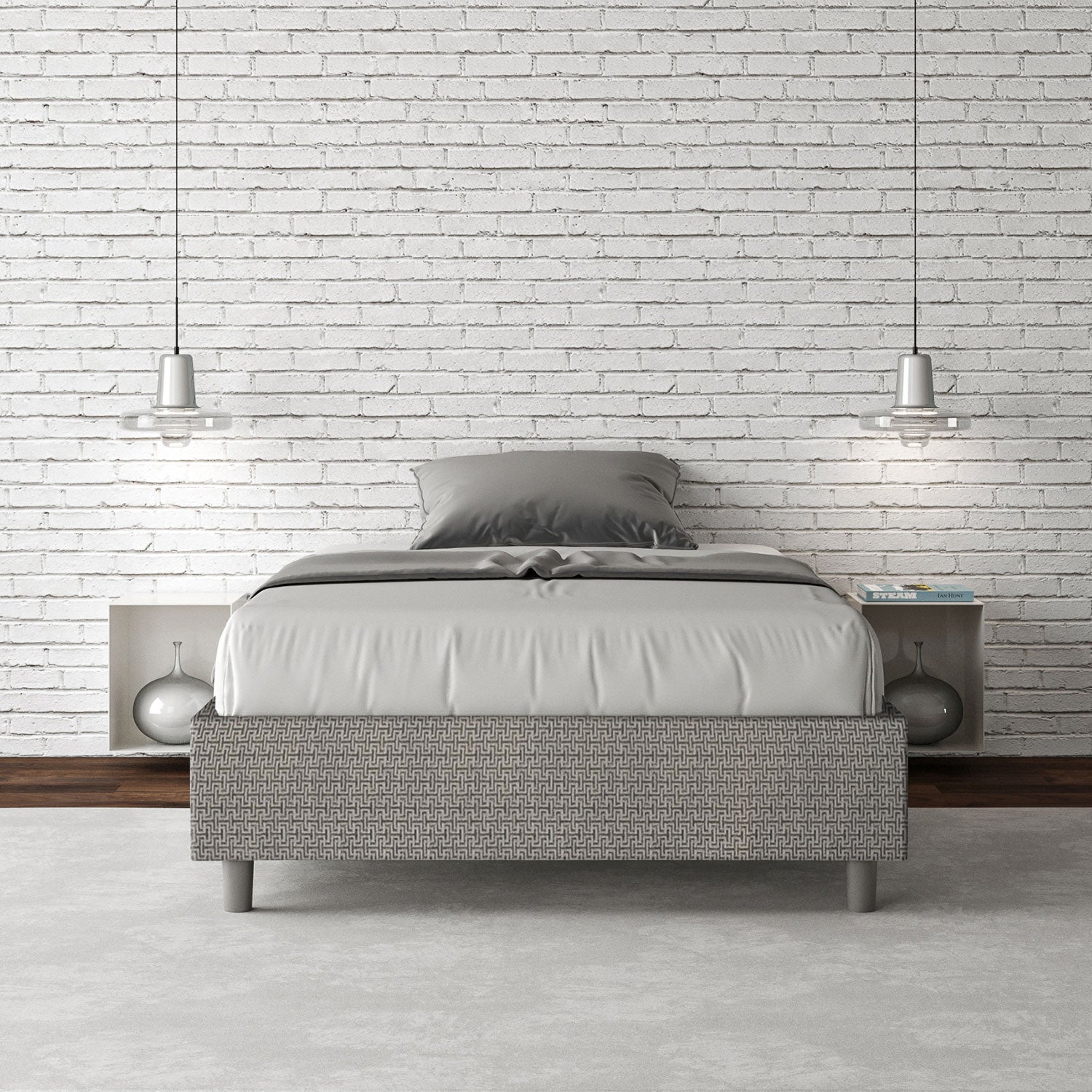 Letto 1 Piazza e Mezzo Sommier 120x190 cm con Rete Azelia Labirinto 02 Grigio