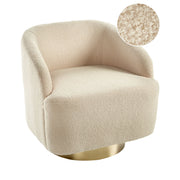 Poltrona in tessuto bouclè beige con base Girevole stile retrò glamour