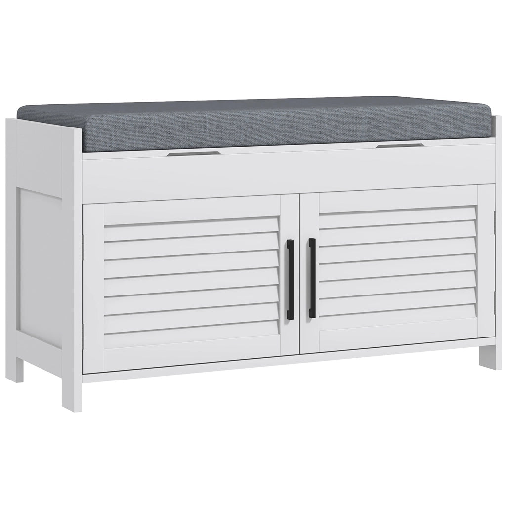 Panca Scarpiera con Ripiano Regolabile ¨C zephmum ¨C Bianco e Grigio 90x36x50 cm