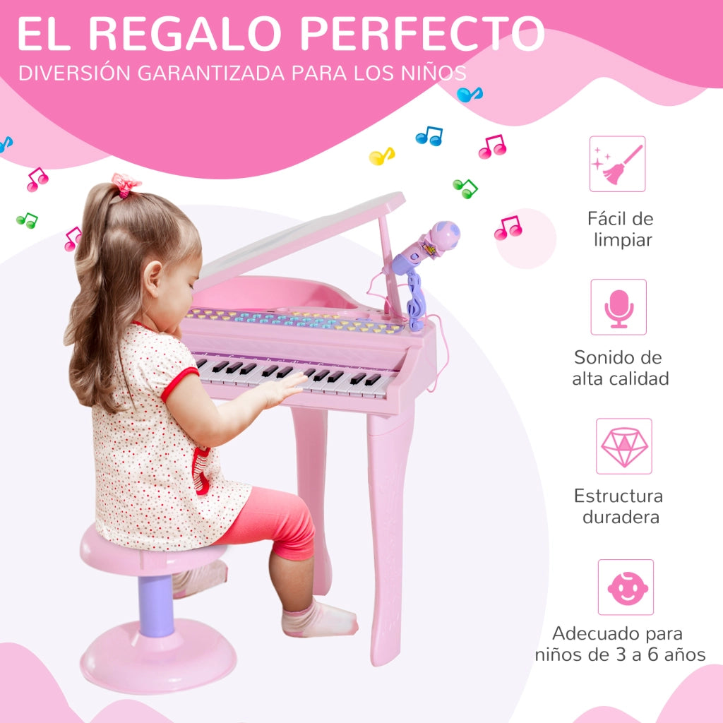 Pianoforte Elettronico per Bambini con Microfono e Luci ¨C zephmum ¨C 37 Tasti Rosa