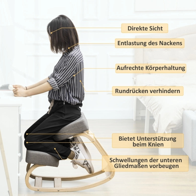 Sedia inginocchiata ergonomica grigia in legno