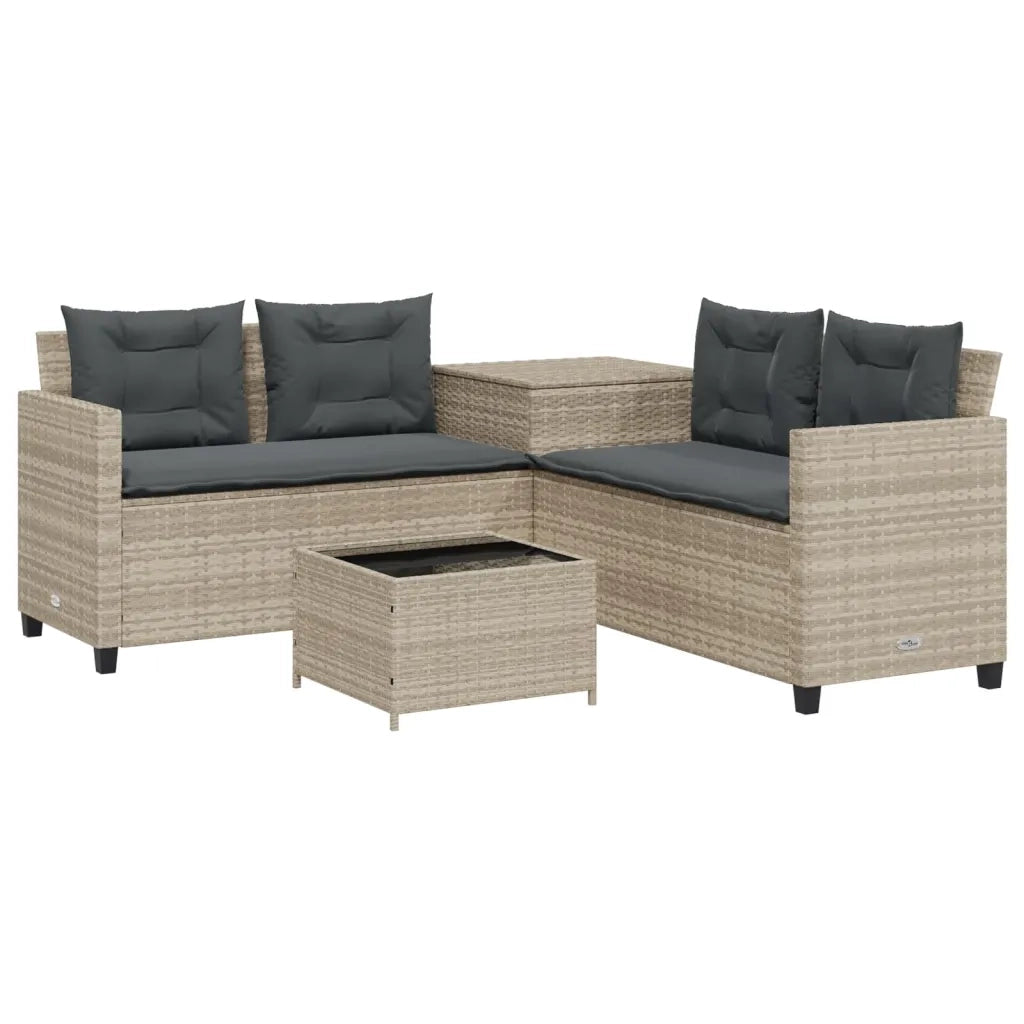 vidaXL Divano Giardino Tavolo e Cuscini a L Grigio Chiaro Polyrattan