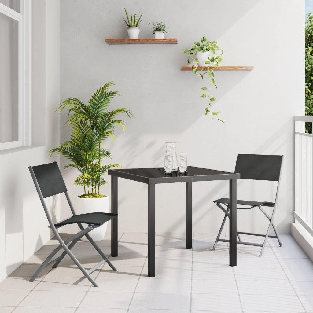 Set da Pranzo da Giardino 3 Pezzi Nero Textilene e Acciaio