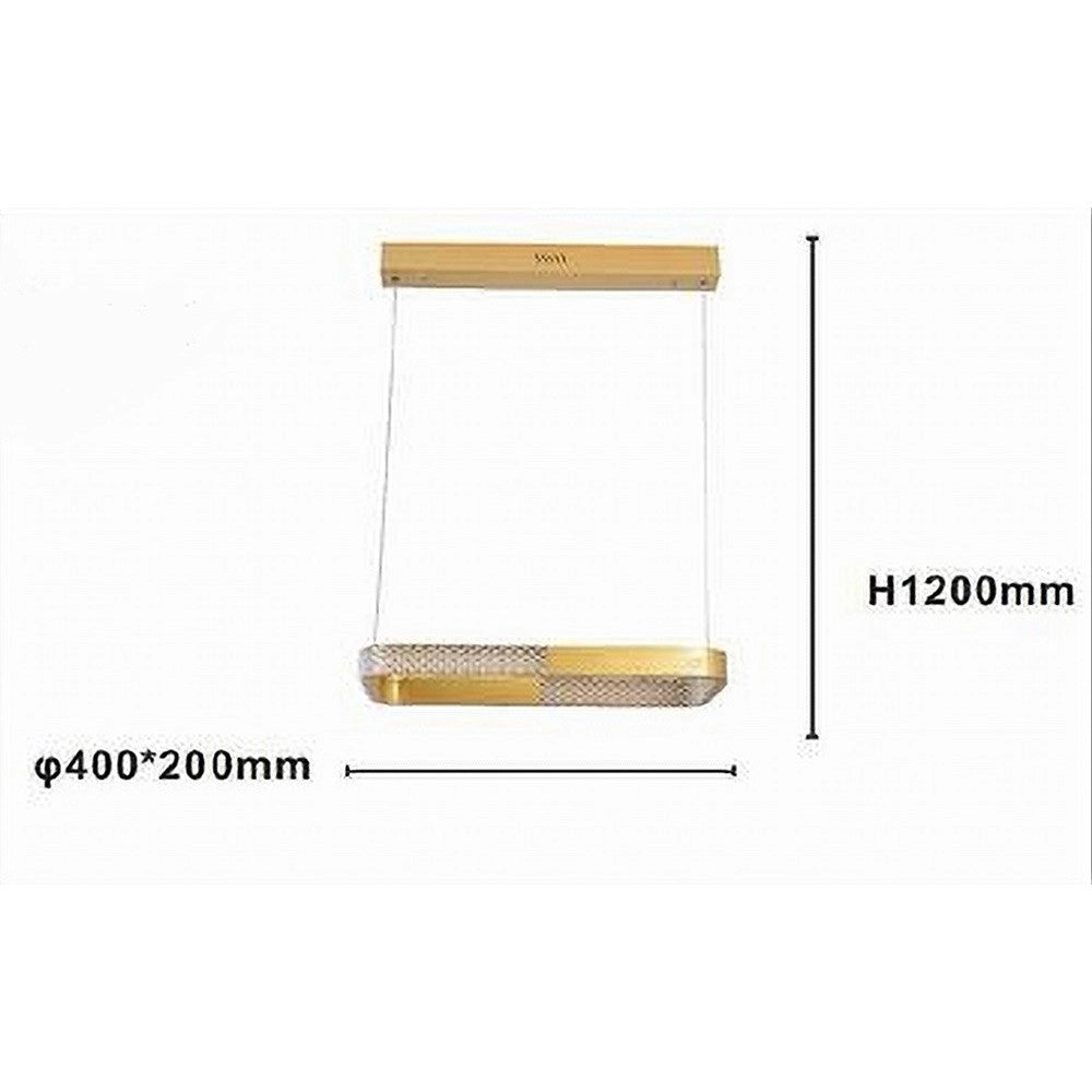Trade Shop - Lampadario A Sospensione Led 24w Rettangolare Oro Cristallo Con Telecomando 32057 -