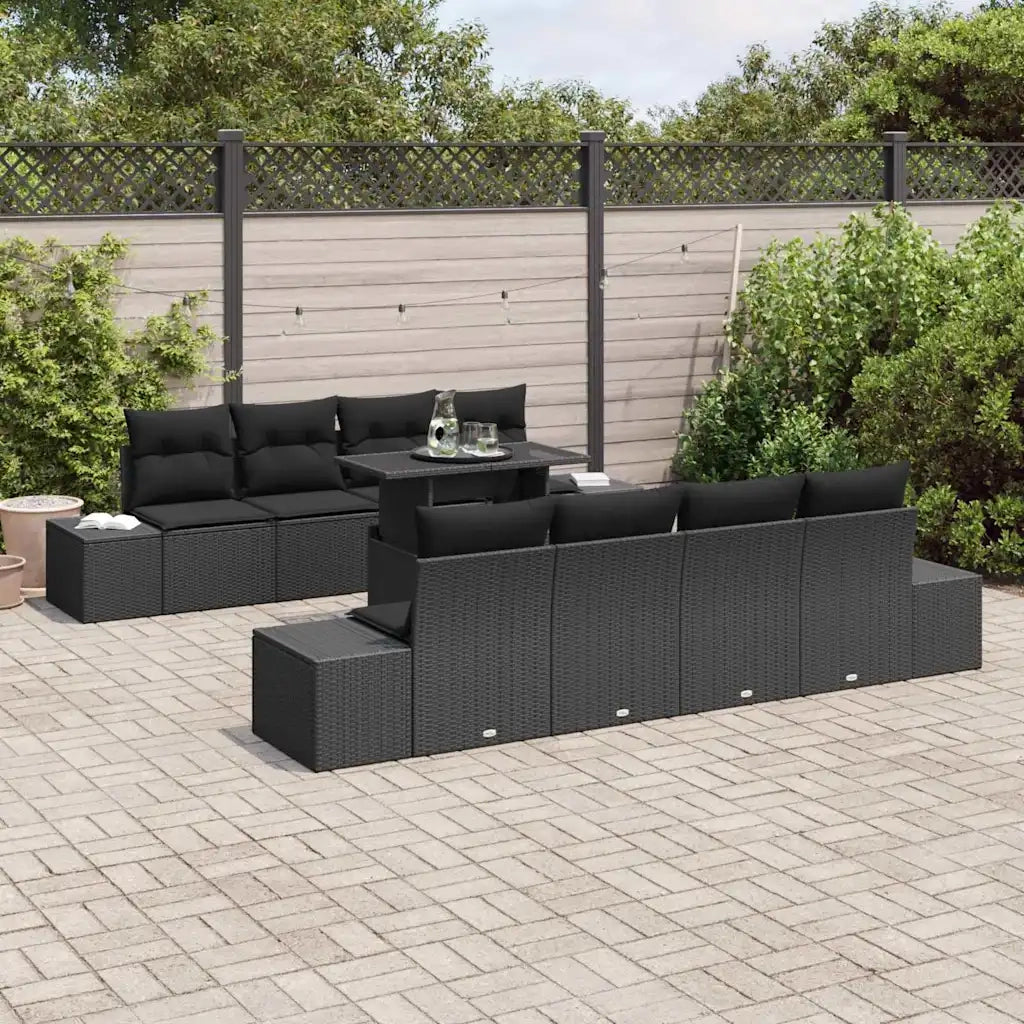 Set Divano da Giardino con cuscino con archiviazione 9 pcs Nero
