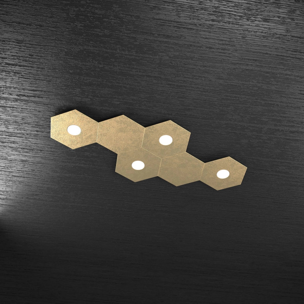 HEXAGON APPLIQUE-PLAFONIERA 4 LUCI + 2 DECORATIVO FOGLIA ORO 1142-4L2D-FO