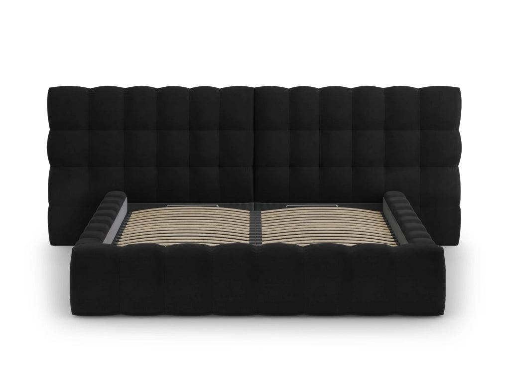 Cosmopolitan Design - Letto a cassettone con testiera doppia "Bali" 180x200cm in velluto nero 