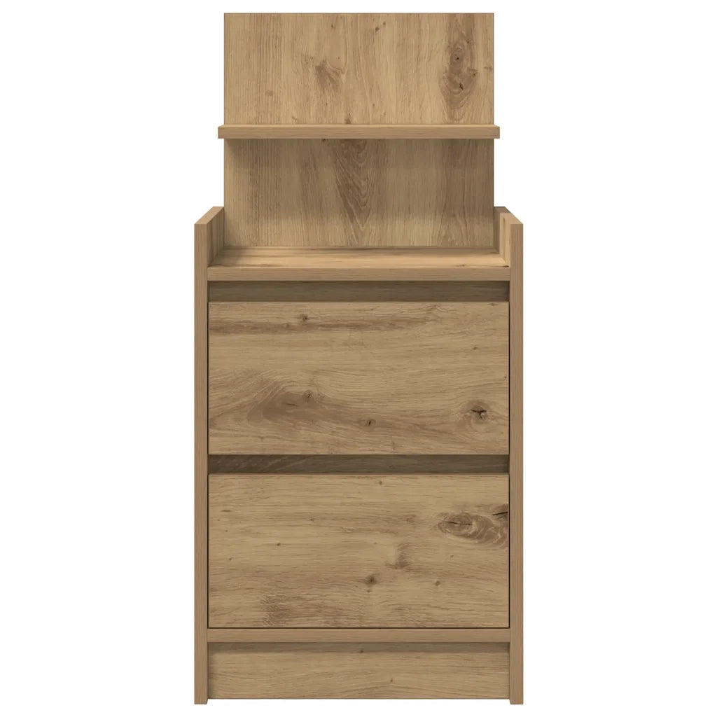 Set di 2 Comodini | Armadio da Notte | Mobiletto da notte con 2 Cassetti Rovere Artigianale 38x34x80 cm