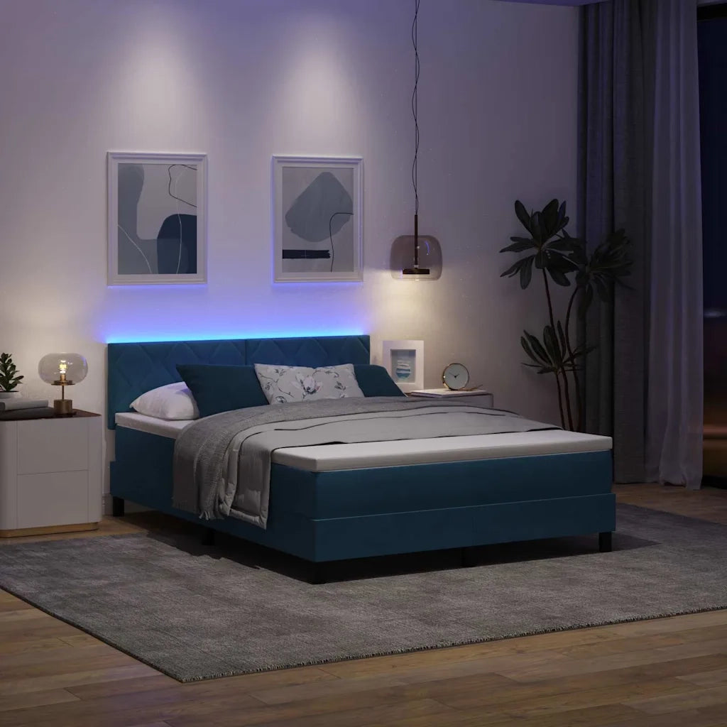 Letto a Sorgente LED Blu Scuro 140 x 190 cm Velluto 3342720