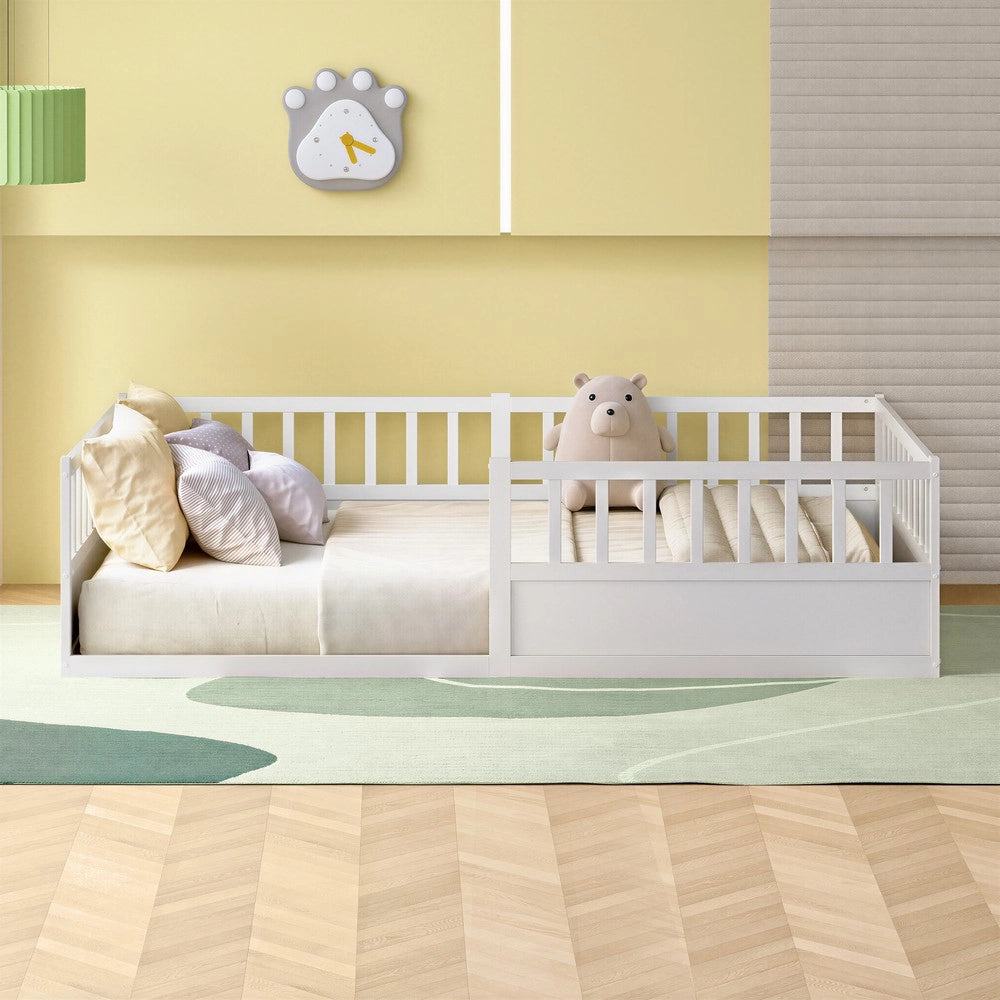 Letto Montessori Singolo con Doghe e Sponda ¨C MINIMAL ¨C Pino Bianco 140x200