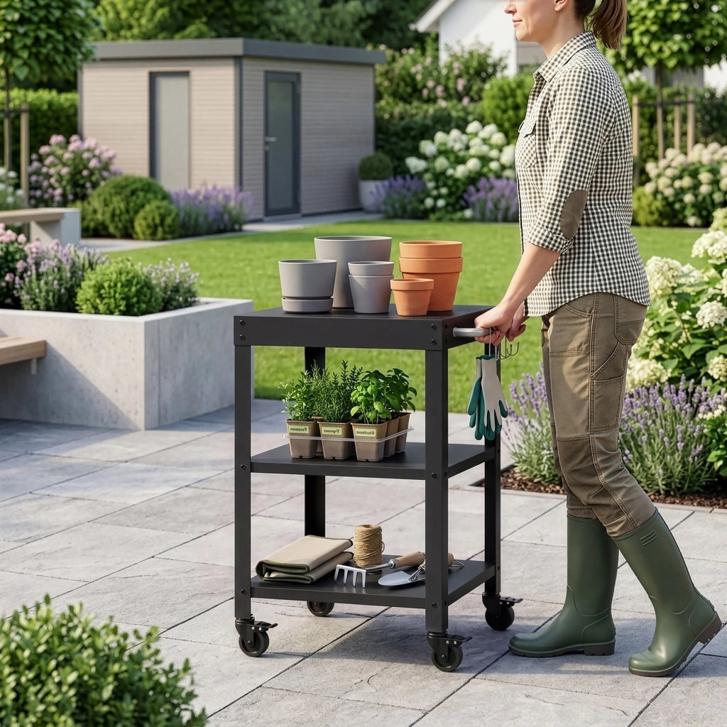 Carrello Portavivande Bolognano di Servizio a 3 Ripiani 81x50x50 cm - Nero opaco casa.pro