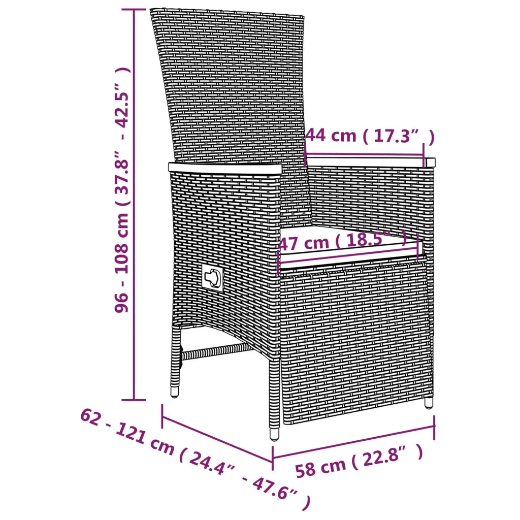 Set da Pranzo da Giardino 3 pz con Cuscini in Polyrattan Grigio 3157555
