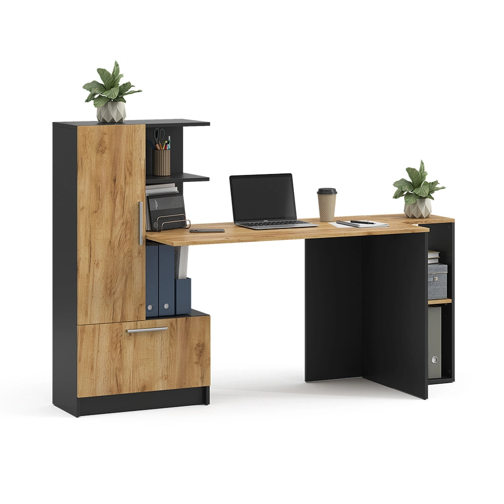 Set scrivania Tomy Antracite/Rovere dorato 150 x 59 cm Set di 2 Vicco