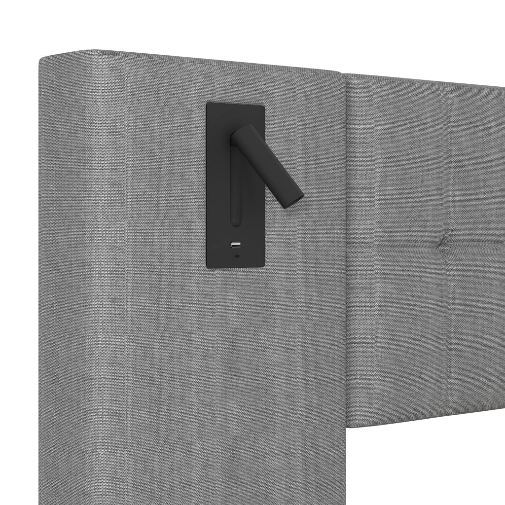 DESMIU Letto imbottito 180 × 200 cm con LED, luce da lettura e USB, senza materasso, in lino e MDF, grigio