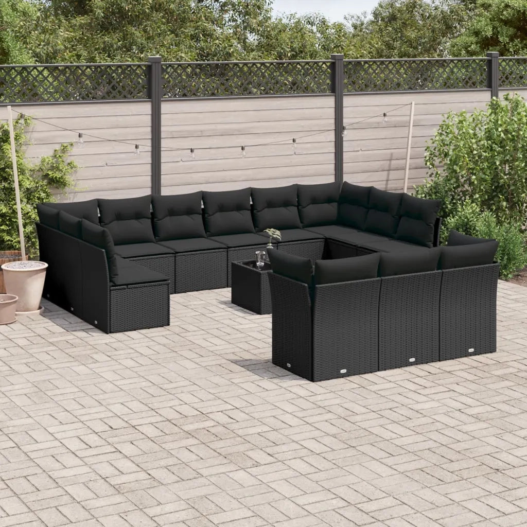 Set Divani da Giardino 14pz con Cuscini in Polyrattan Nero