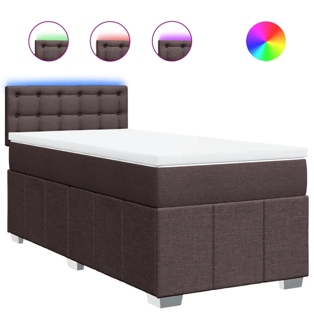 Letto singolo | Letto per adulti | Giroletto a Molle con Materasso Marrone Scuro 90x200 cm Tessuto