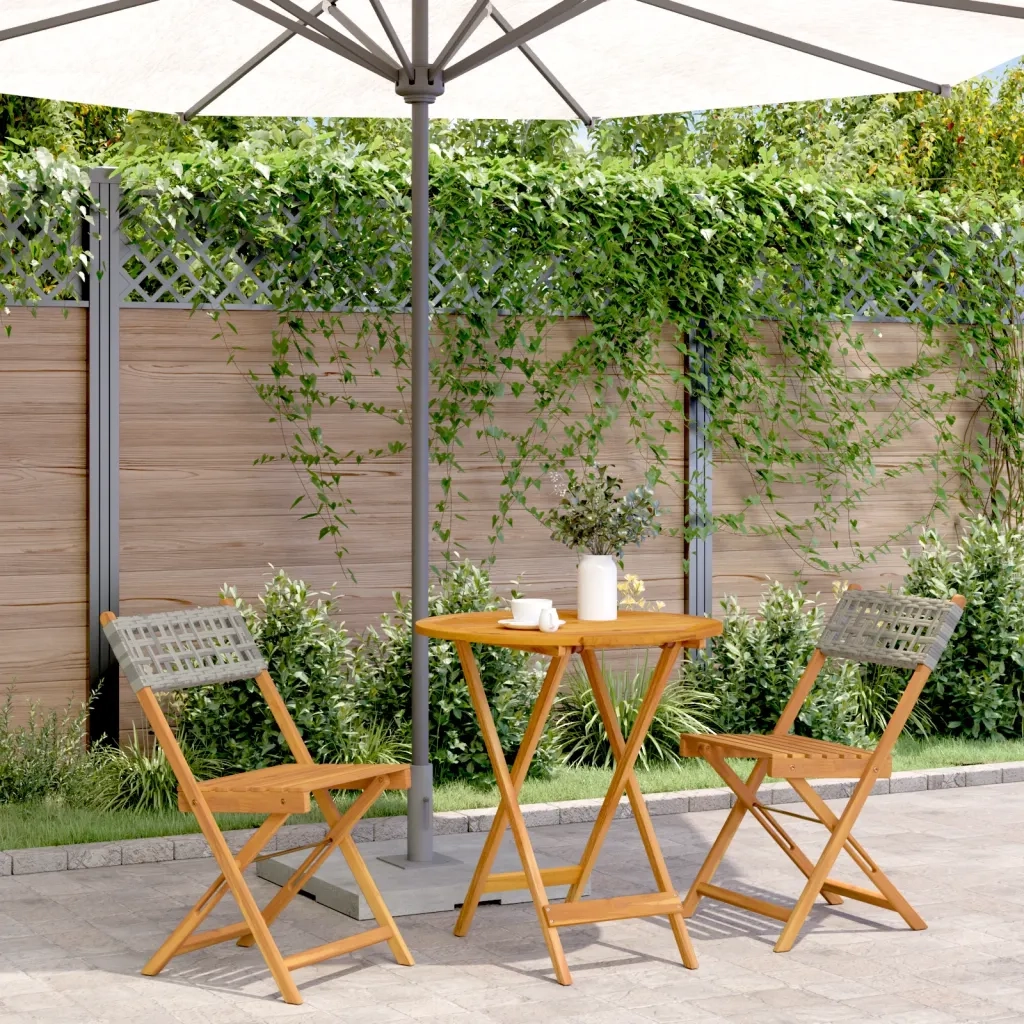 Set da Bistrot 3 pz | Set Salotto da Giardino Grigio in Polyrattan e Legno Massello