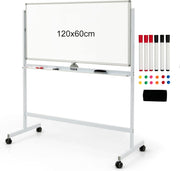 Lavagna Bianca Magnetica Doppia, Design Regolabile in Altezza con Ruote Bloccabili, 6 Pennarelli, 12 Calamite e 1 Cancellino, Ideale per Casa Ufficio e Scuola, 126 x 59 x 145/165 cm (Bianco)