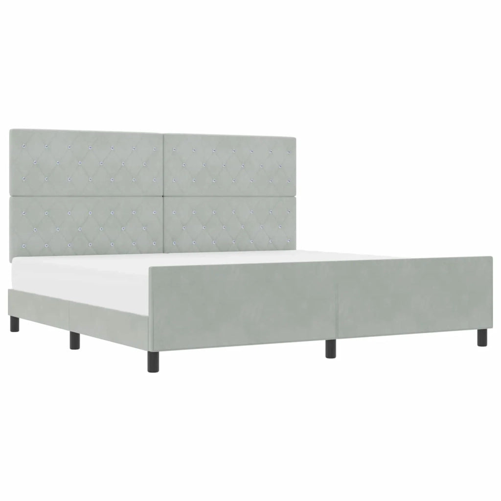 Letto a molle con testiera-Rete con Testiera Grigio chiaro 200 x 200 cm Velluto