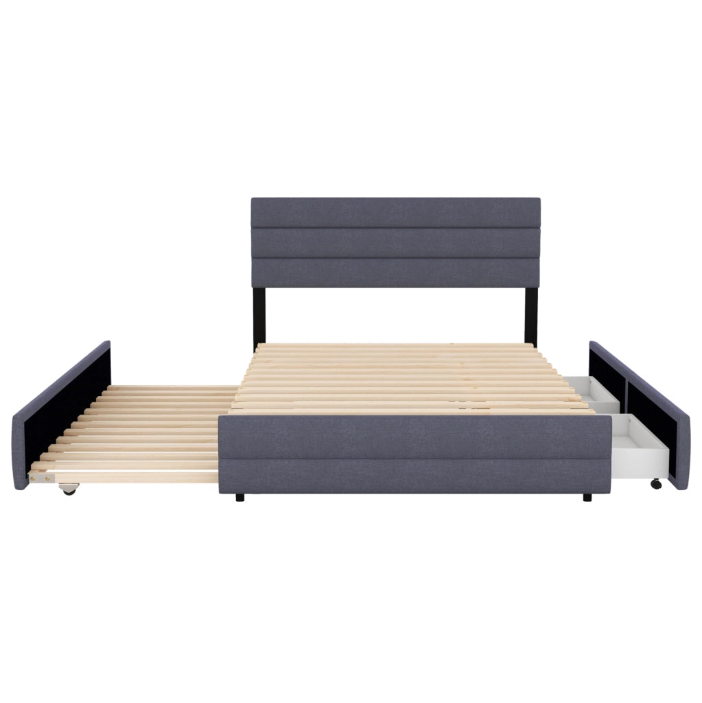 Letto piattaforma grigio con cassetti e letto estraibile 140 x 200 cm