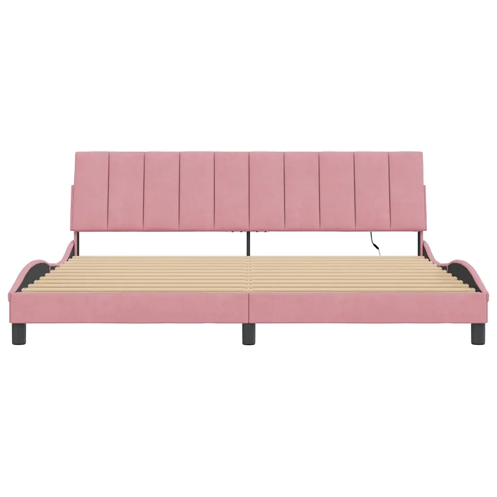 Letto matrimoniale | Letto per adulti | Giroletto con LED senza Materasso Hanko Rosa 200x200 cm in Velluto
