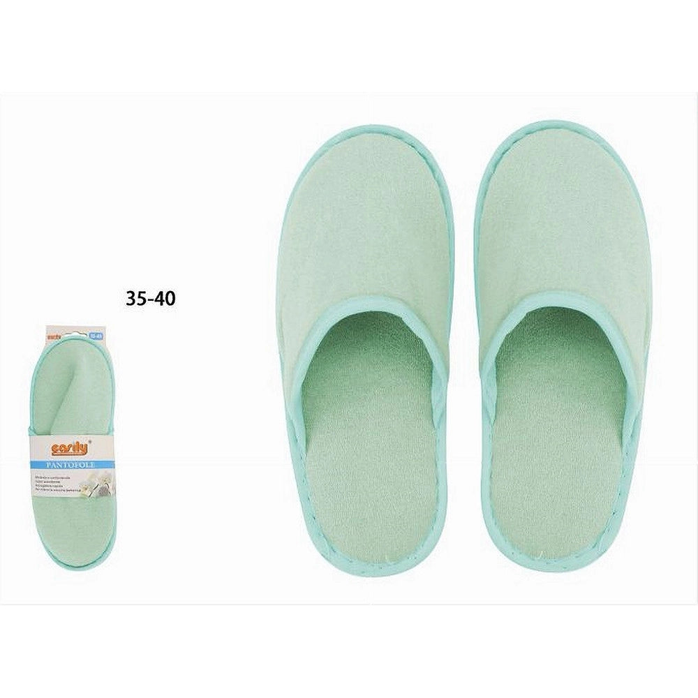 Trade Shop - Coppia Pantofole Ciabatte Bagno Chiuse Tessuto Verde Taglia 35-40 Stanza 79686 -