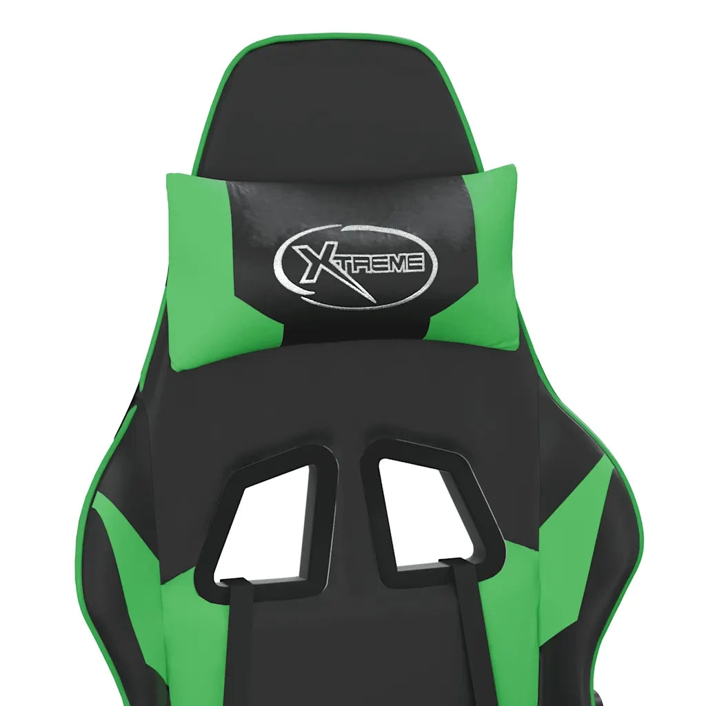 Sedia da Gaming | Sedia da e-sports Massaggio Poggiapiedi Nero e Verde Similpelle