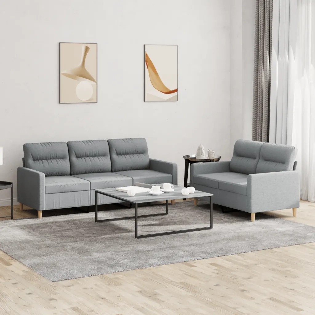 Set di Divani 2 pz con Cuscini Grigio Chiaro in Tessutocod mxl 82764