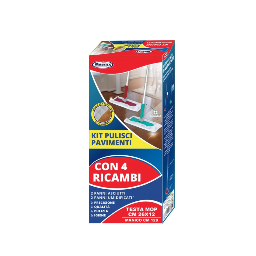MAURY'S KIT MOP LAVA ASCIUGA PAVIMENTI CON 4 RICARICHE COLORI ASSORTITI