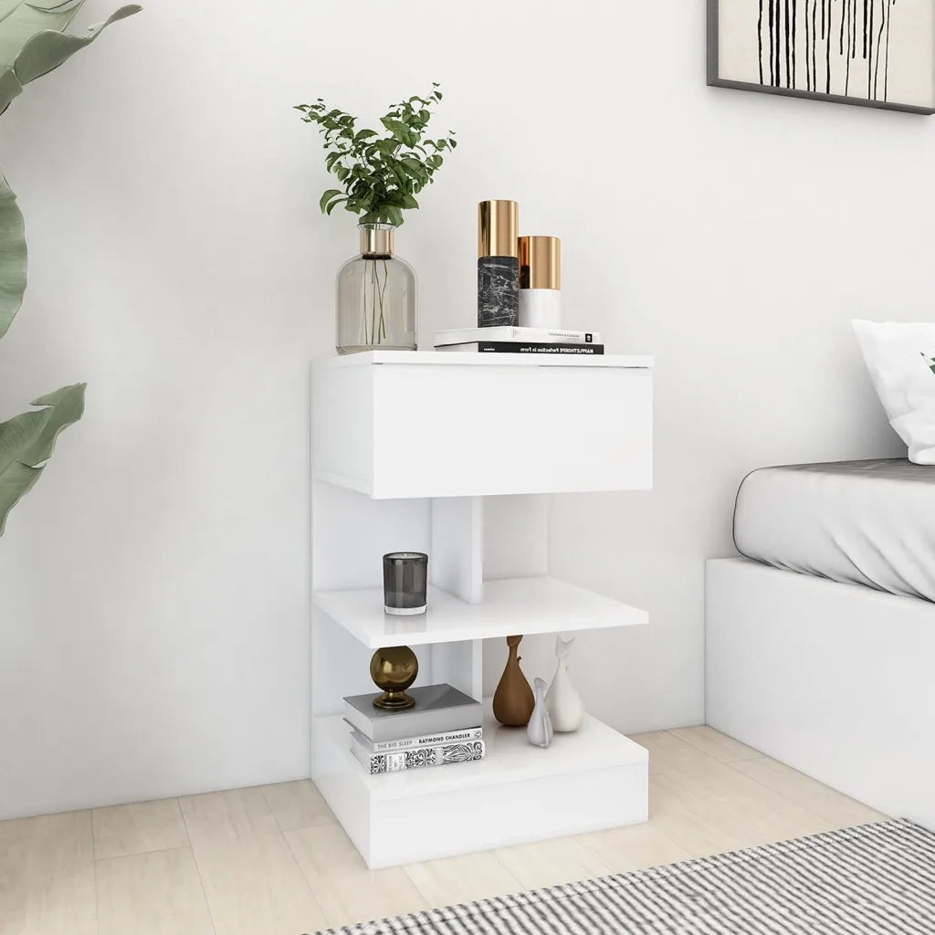 Comodini Bianchi 2 pz-Set di 2 Tavolino da notte 40x35x65 cm in Legno Ingegnerizzato