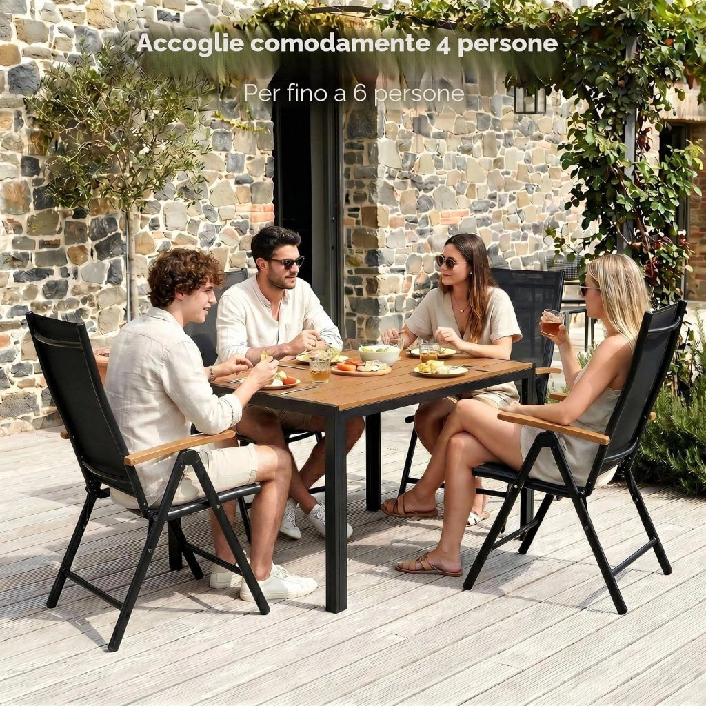 Tavolo da Giardino 110x70 cm, Tavolo da Terrazzo in WPC per 4-6 Persone, Tavolo da Balcone Resistente alle Intemperie con Telaio in Alluminio, Design Effetto Legno,Marrone Teak