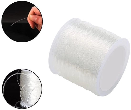 Set di cavi in nylon trasparente 0,5 mm - 100 m - Inclusi ago e forbici - Buona elasticità - Materiale per gioielli